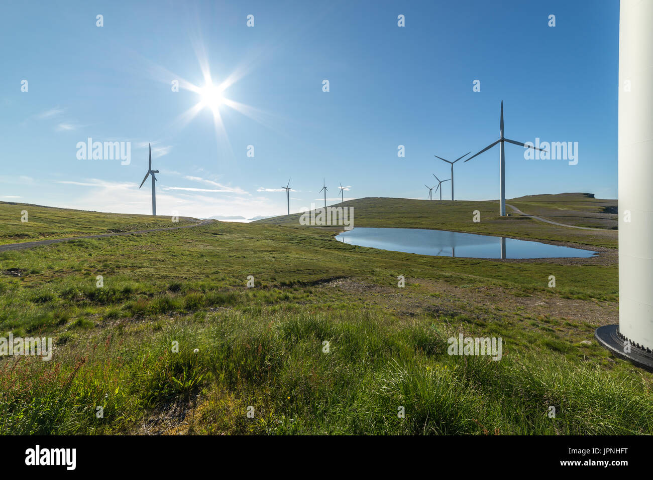 Windmühlen Sonne Sonnenschein Finnmark Norwegen Norge Stockfoto