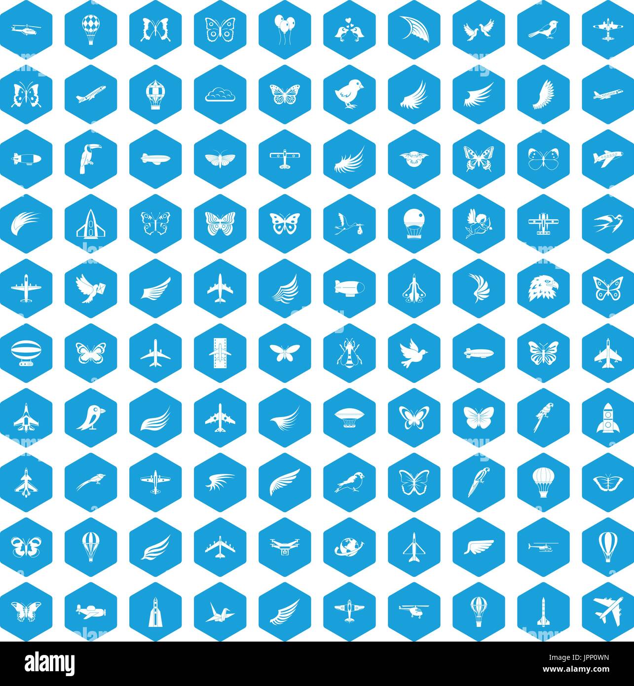 100 fliegen Icons set blau Stock Vektor