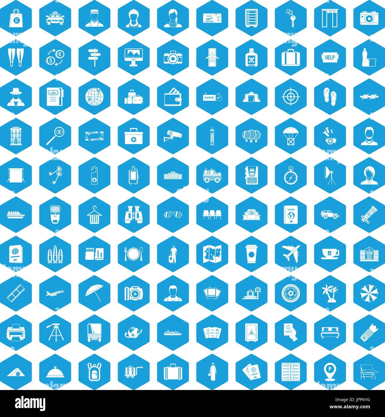 100 Pass Icons set blau Stock Vektor