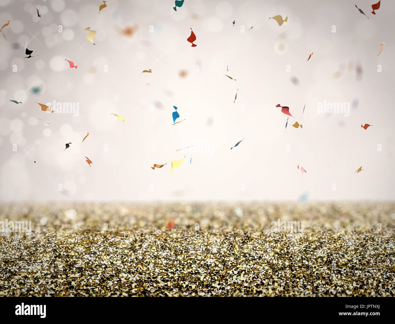 Goldglitter Stock mit Konfetti auf grauem Hintergrund Stockfoto