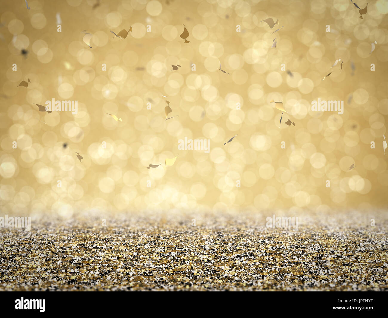Goldglitter Stock mit Konfetti auf Goldgrund Stockfoto