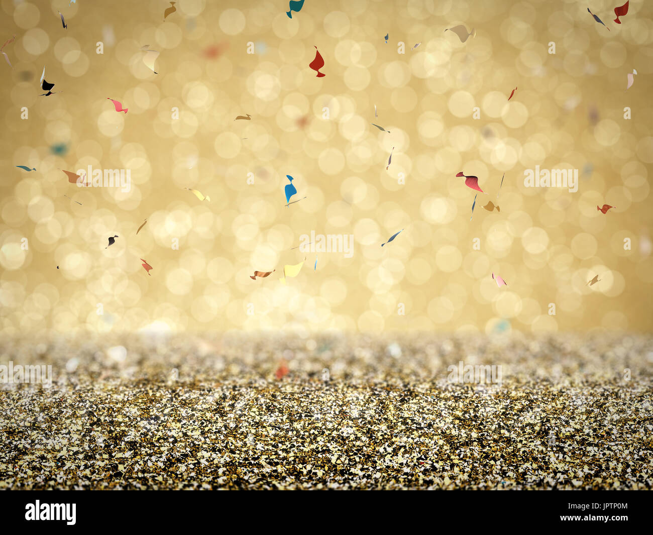 Goldglitter Stock mit Konfetti auf Goldgrund Stockfoto