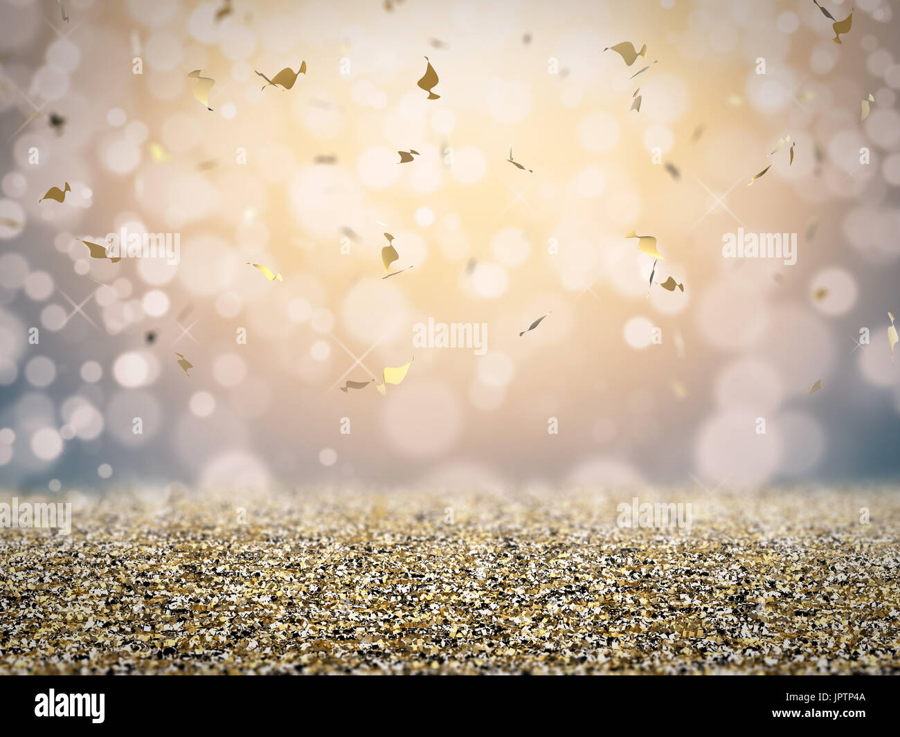 Goldglitter Stock mit Konfetti auf grauem Hintergrund Stockfoto