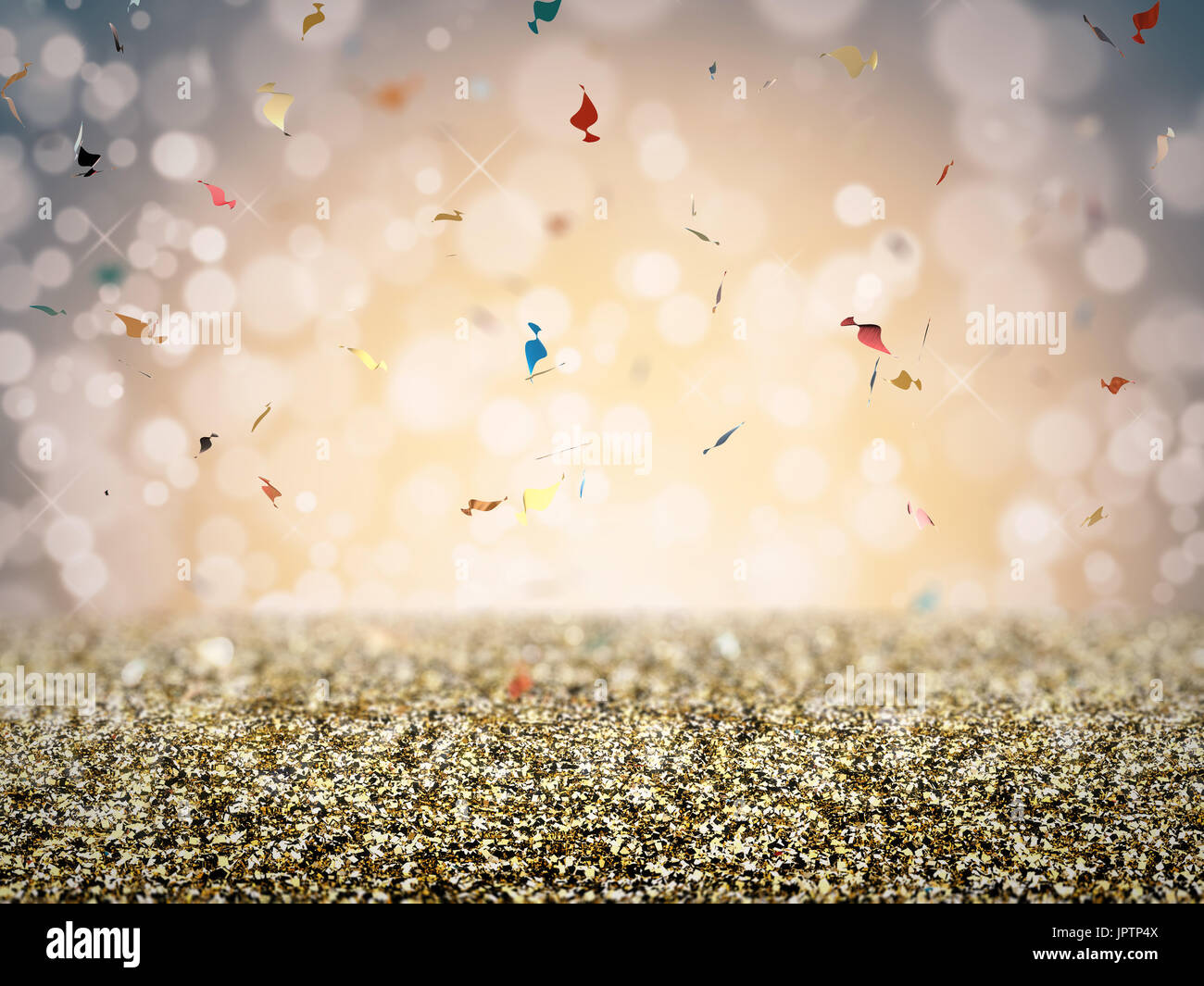 Goldglitter Stock mit Konfetti auf grauem Hintergrund Stockfoto