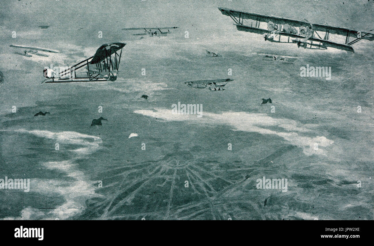 Französische Bomber angreifen Karlsruhe, WW1 Stockfoto