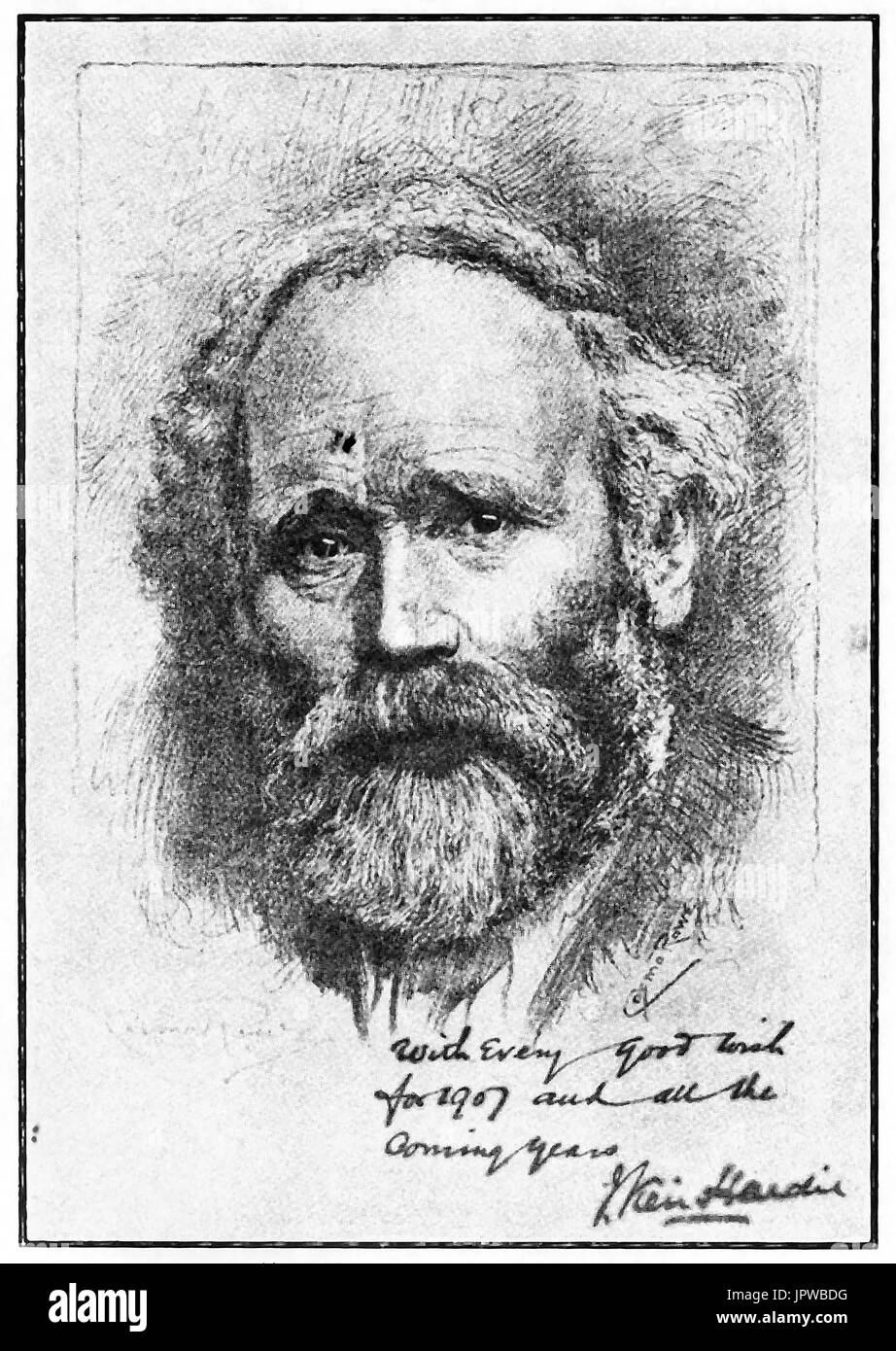 Die 1907 unterzeichnete Portrait von James Keir Hardie (Gründer der britischen Labour Party) Stockfoto