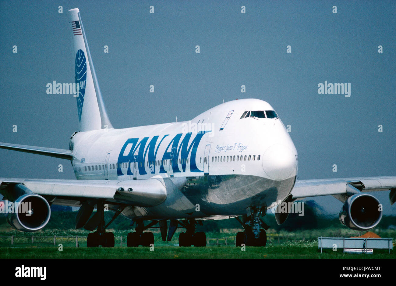 Pan Am - Clipper Juan T. Trippe Pan American World Airways Boeing 747-100 Rollen benannt werden. Stockfoto