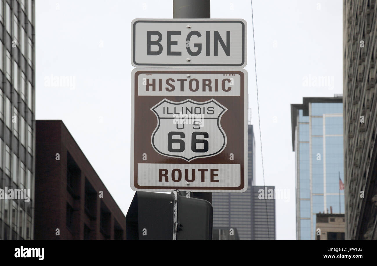 der Beginn der Route 66 in Chicago illinois Stockfotografie - Alamy