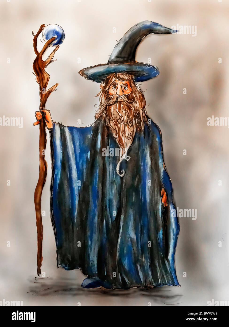 Ein Beispiel für eine klassische Fantasy Zauberer, Hexenmeister oder Magier Stockfoto