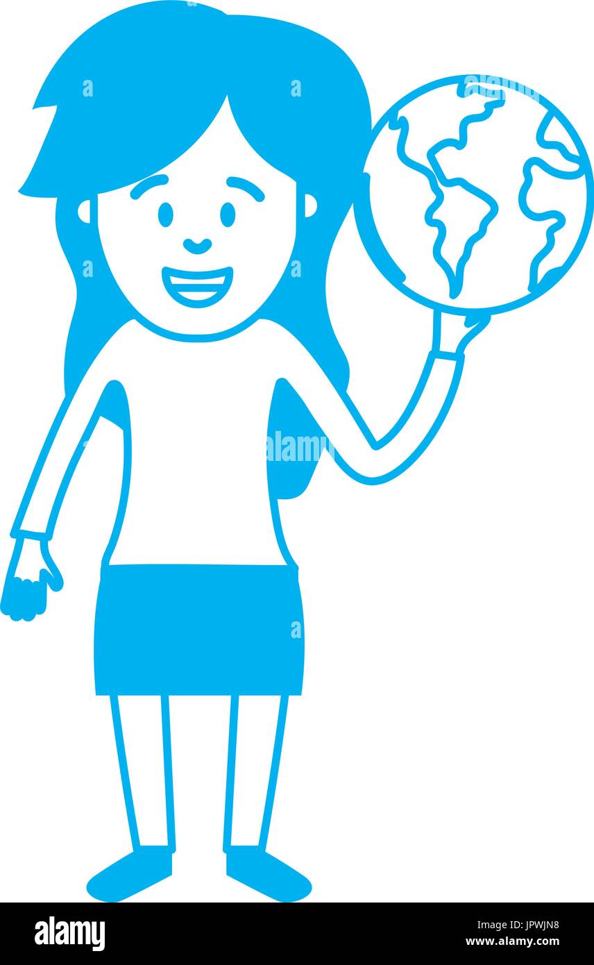 Silhouette Frau mit globalen Erde in der hand Stock
