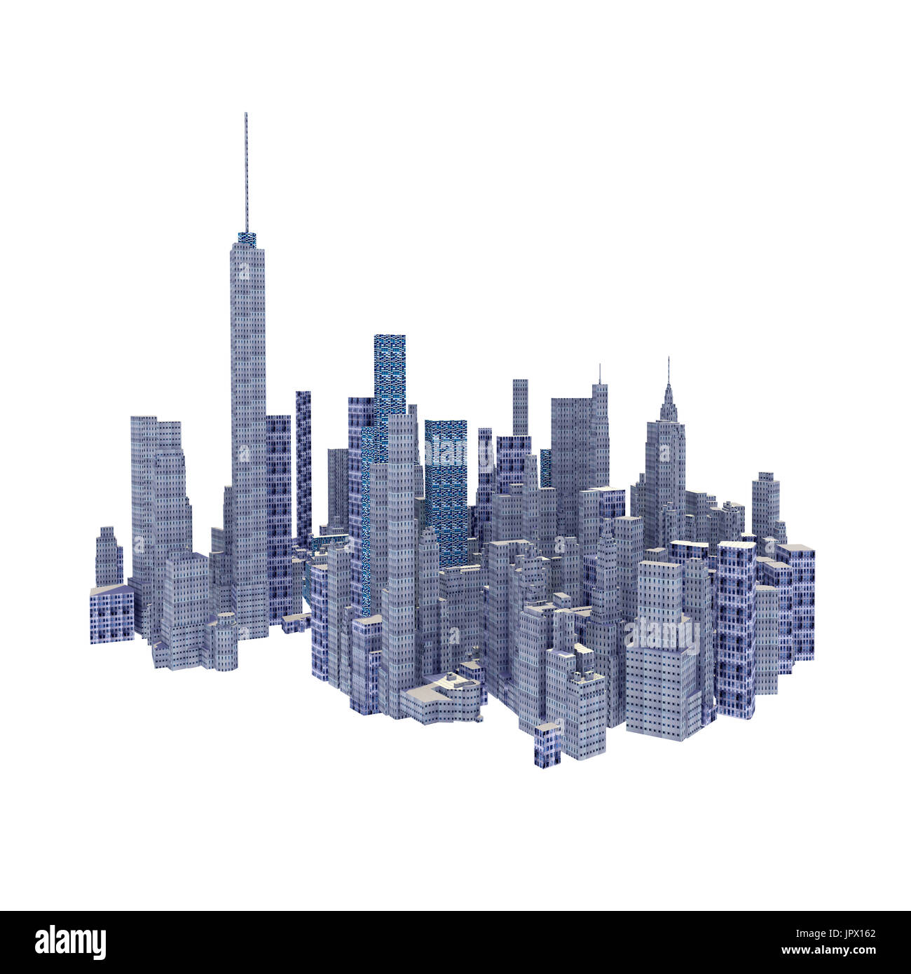 Gerenderte 3d Skyline der Stadt isoliert auf weißem Hintergrund Stockfoto