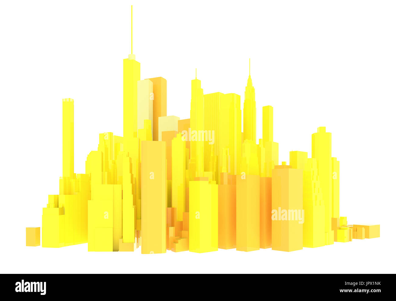 3D gerenderten gelbe Skyline isoliert auf weißem Hintergrund Stockfoto