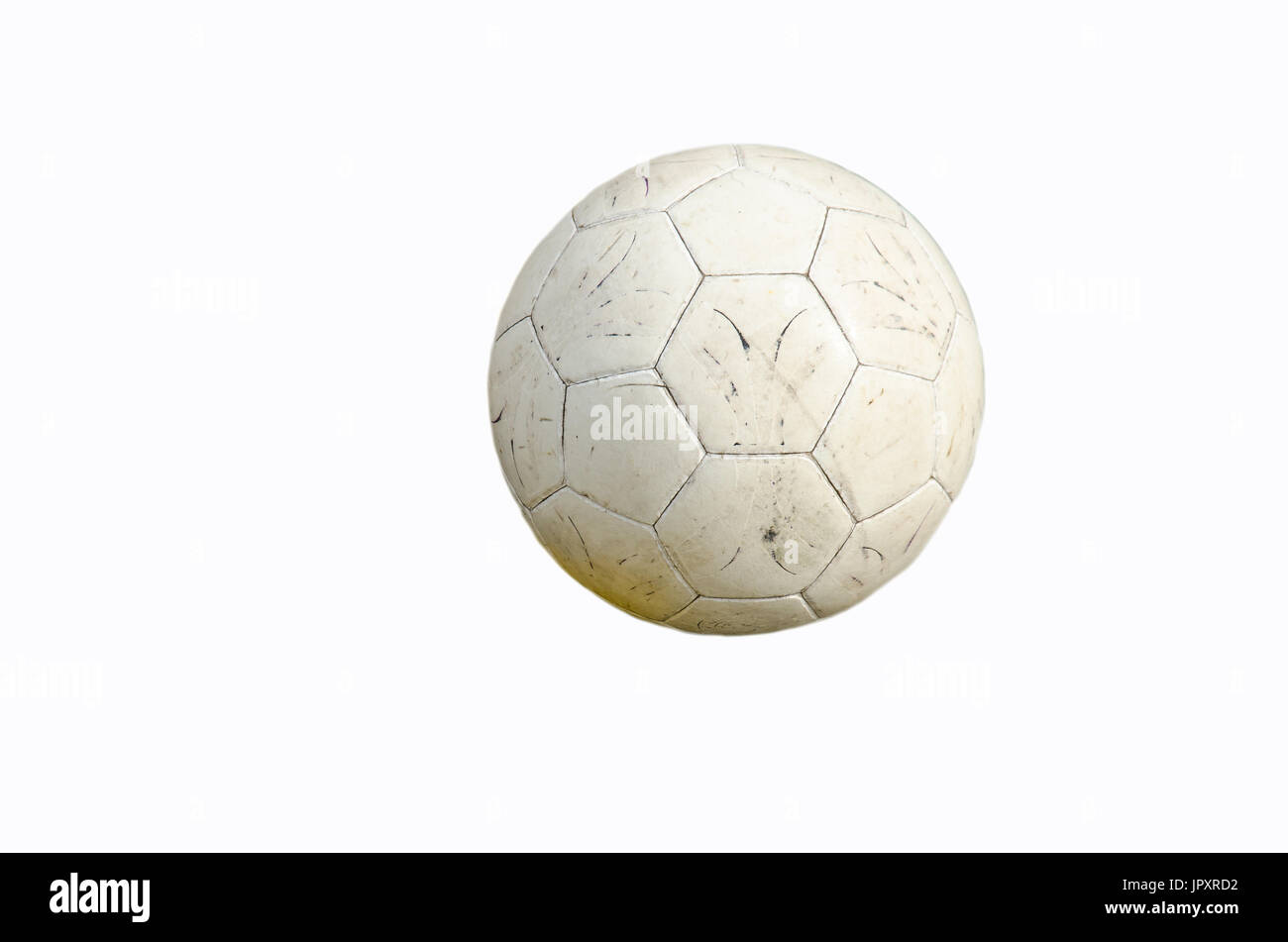 weiße Fußball auf weißem Hintergrund Stockfoto