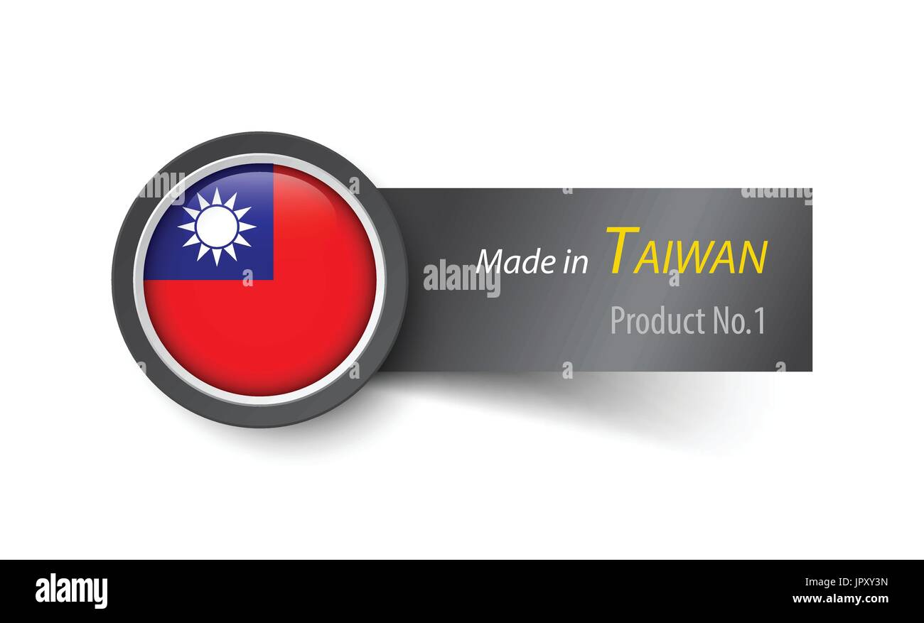 Flaggen-Symbol und Beschriftung mit Text in Taiwan hergestellt. Stock Vektor