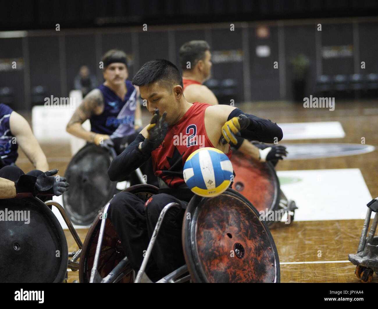 3. August 2017, Sydney Olympic Park, Australien. 2017 GIO Rollstuhl Rugby Meisterschaft und Gio 2018 IWRF Rollstuhl Rugby World Championship offiziellen Testevent - Kanada Vs Victoria schützen Thunder Credit: PhotoAbility/Alamy Live News Stockfoto