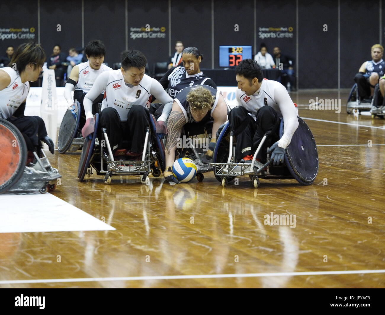 3. August 2017, Sydney Olympic Park, Australien. 2017 GIO Rollstuhl Rugby Meisterschaft und Gio 2018 IWRF Rollstuhl Rugby World Championship offiziellen Testevent - Japan Vs New Zealand Credit: PhotoAbility/Alamy Live News Stockfoto