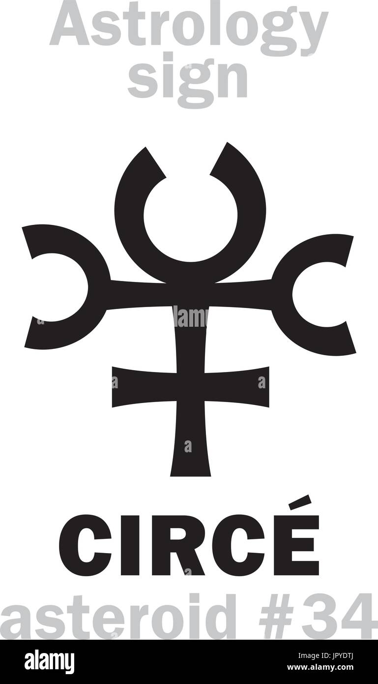Astrologie-Alphabet: CIRCÉ, Asteroid #34. Hieroglyphen Charakter Zeichen (einzelnes Symbol). Stock Vektor
