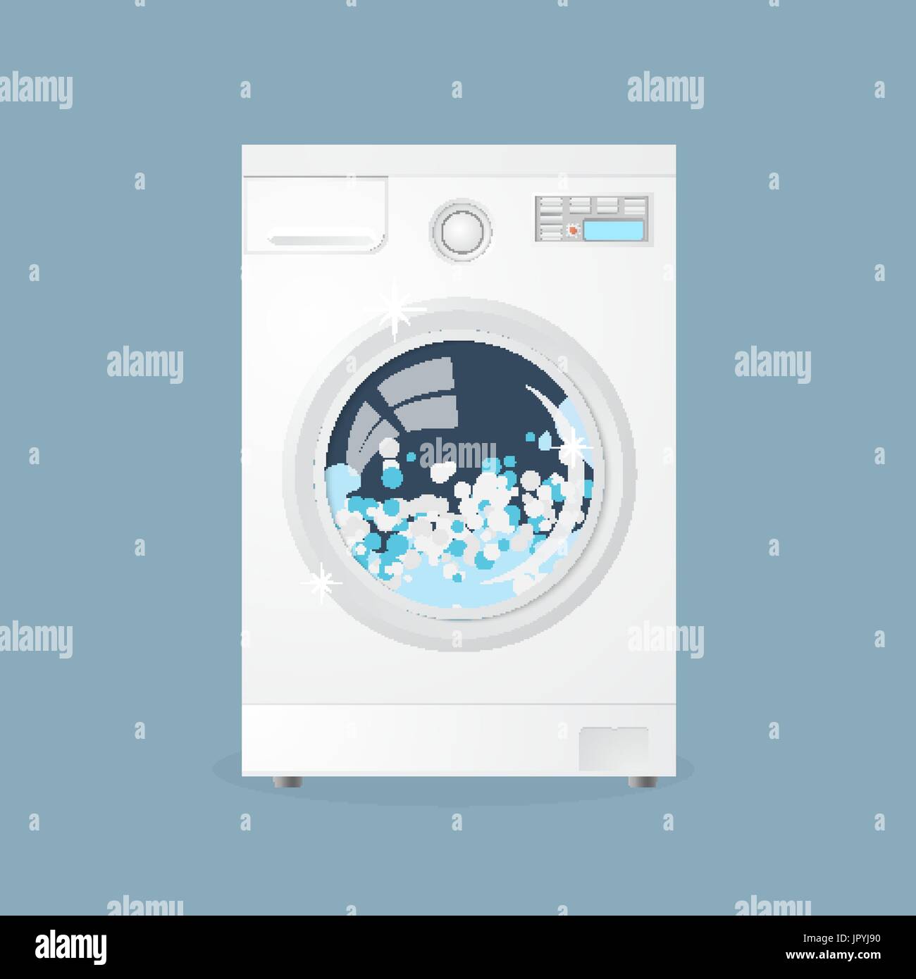 Moderne Waschmaschine isoliert auf grauem Hintergrund. Unterlegscheibe. Ausrüstung zum Wäschewaschen. Haushaltsgeräte Stock Vektor