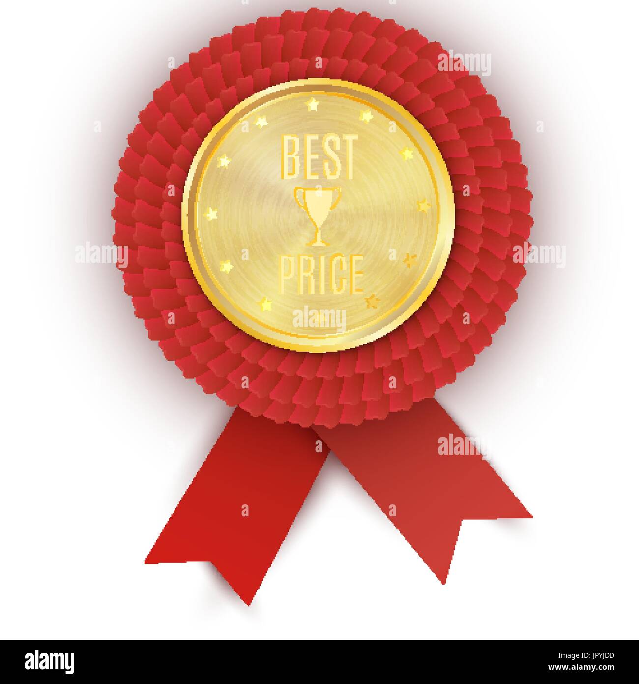 Gold beste Preis Abzeichen mit rotem Band auf weißem Hintergrund. Vektor-Design. EPS-10 Stock Vektor