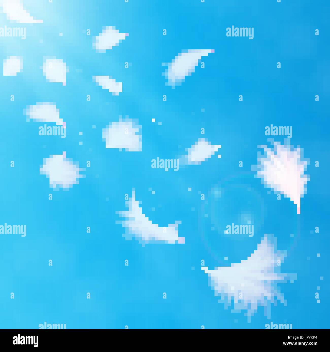 Realistische 3d detaillierte weißen Schwan Federn auf einem hellblauen Hintergrund. Vektor-Illustration. Fallende Federn abstrakte Lichtgestaltung Stock Vektor