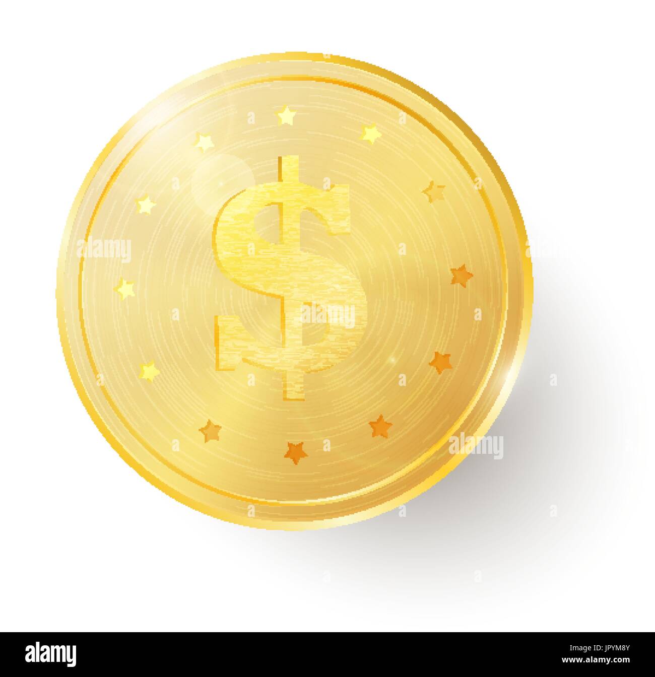 Goldmünze mit Dollarzeichen. Vektor-Illustration isoliert auf weißem Hintergrund Stock Vektor