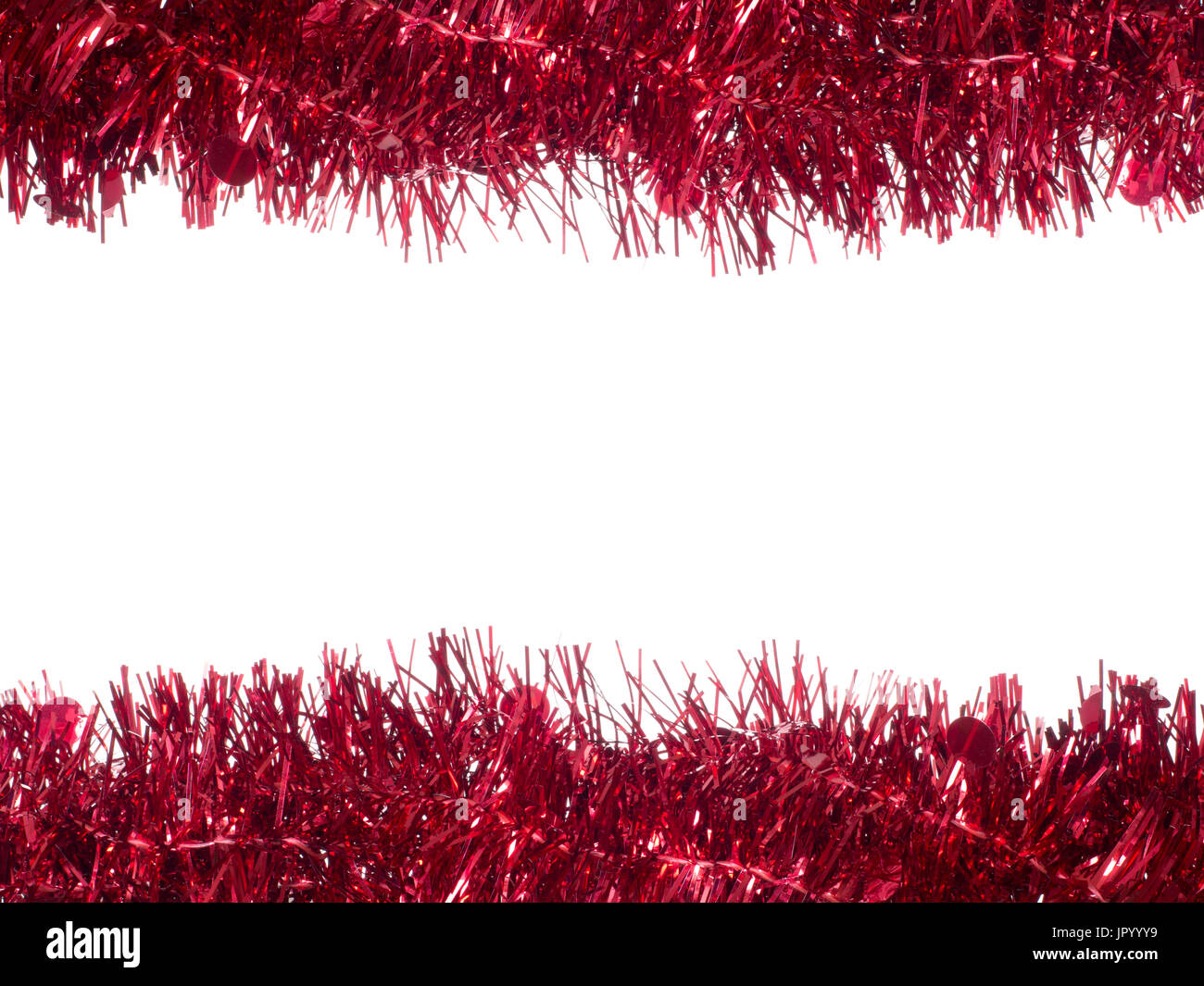 Rote Lametta. Oben und unten, auf weiße Innenseite isoliert. Stockfoto