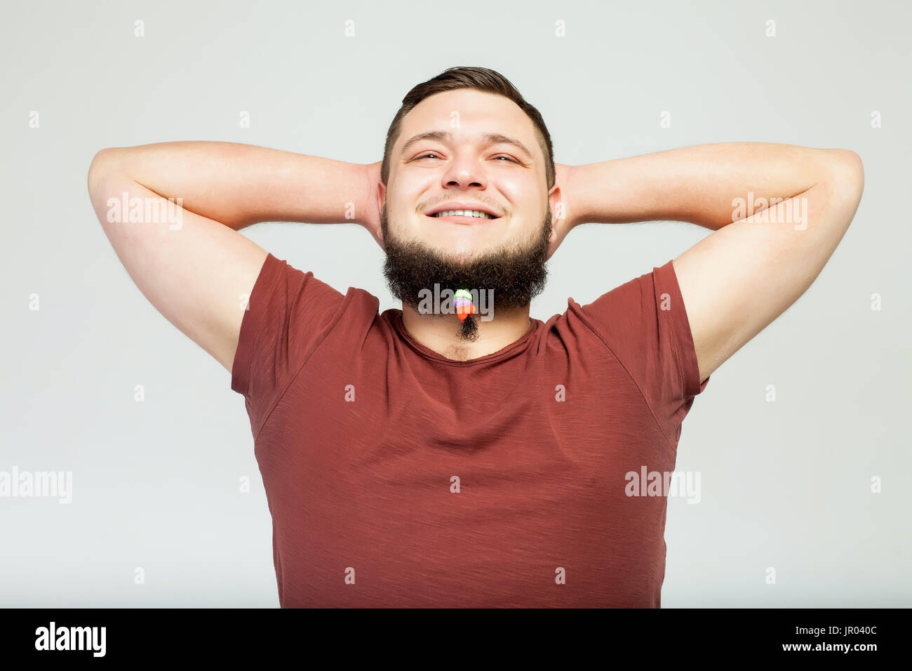 glücklich dicker Mann mit Bart-clips Stockfoto