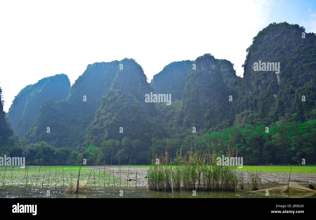 Schöne Landschaft von Trang Ein in der Tam Coc, ein UNESCO Weltkulturerbe in der Provinz Ninh Binh, Vietnam Stockfoto