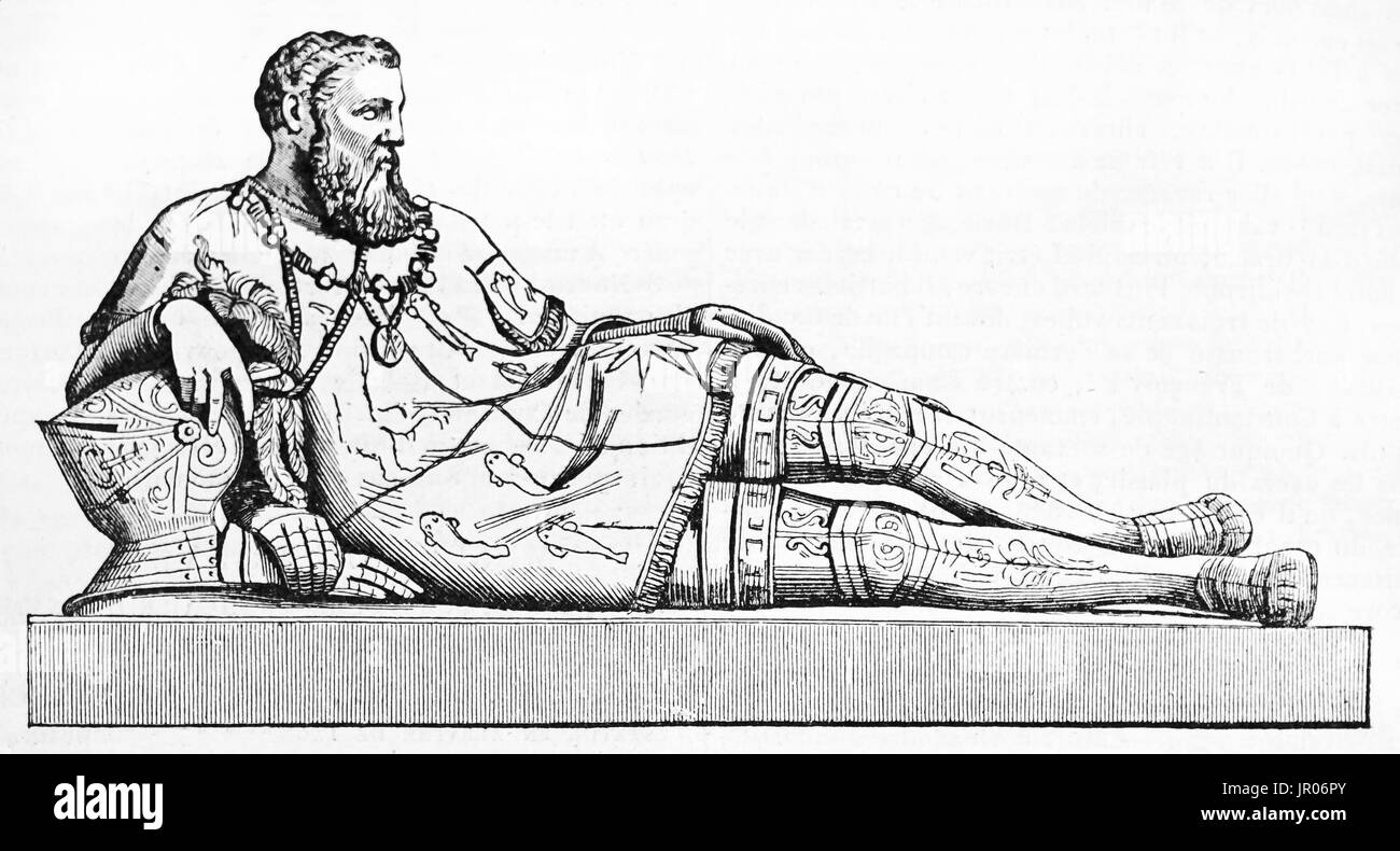 Alten graviert Reproduktion von Philippe de Chabot (1492 – 1543) Statue (gehalten im Louvre), Admiral von Frankreich. Erstellt von Roux nach Skulptur des Co Stockfoto