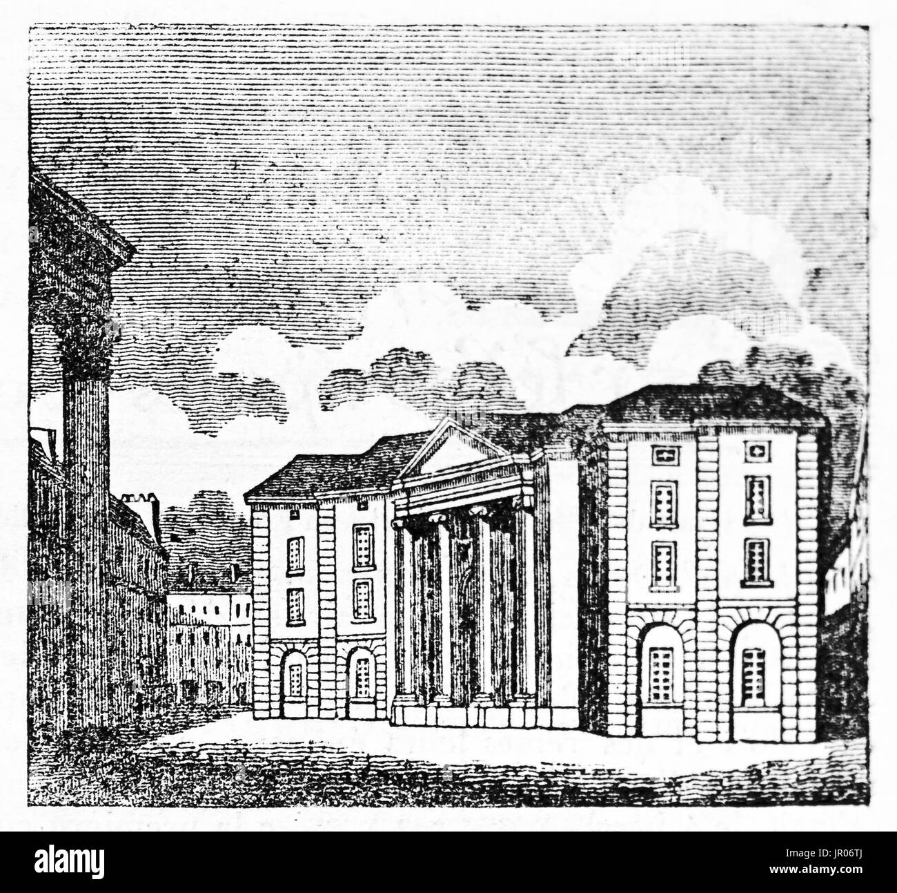 Alte Ansicht der Ecole de Droit von Paris (diesen Tagen rechts- und Wirtschaftswissenschaftliche Fakultät). Von unbekannter Autor veröffentlicht am Magasin Pittoresque, Paris, 1833 Stockfoto