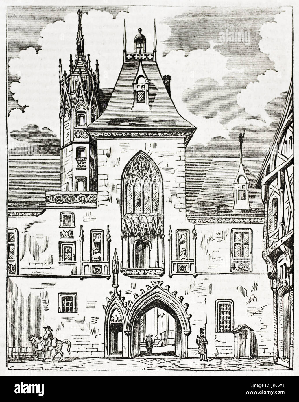 Alten graviert Abbildung von Jacques Cœur Palace, Bourges, Frankreich. Erstellt von Andrew, Best und Leloir, veröffentlicht am Magasin Pittoresque, Paris, 1833. Stockfoto