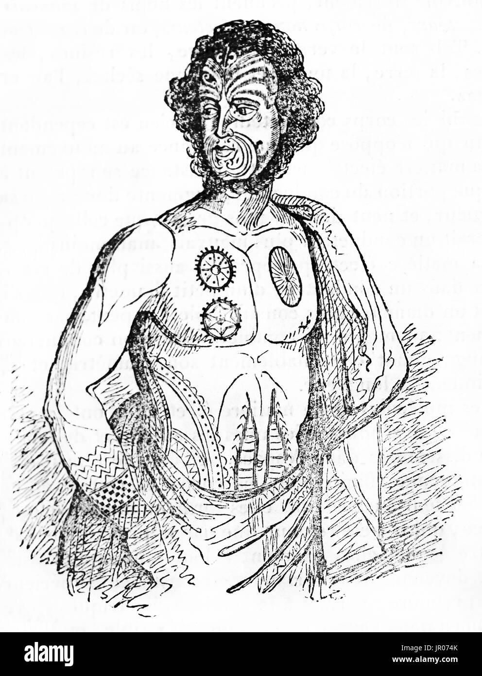 Alten gravierte Porträt von John Rutherforth englischer Matrose, der zehn Yars mit Maori Menschen lebten. Von unbekannter Autor auf Magasin Pittoresqu veröffentlicht Stockfoto