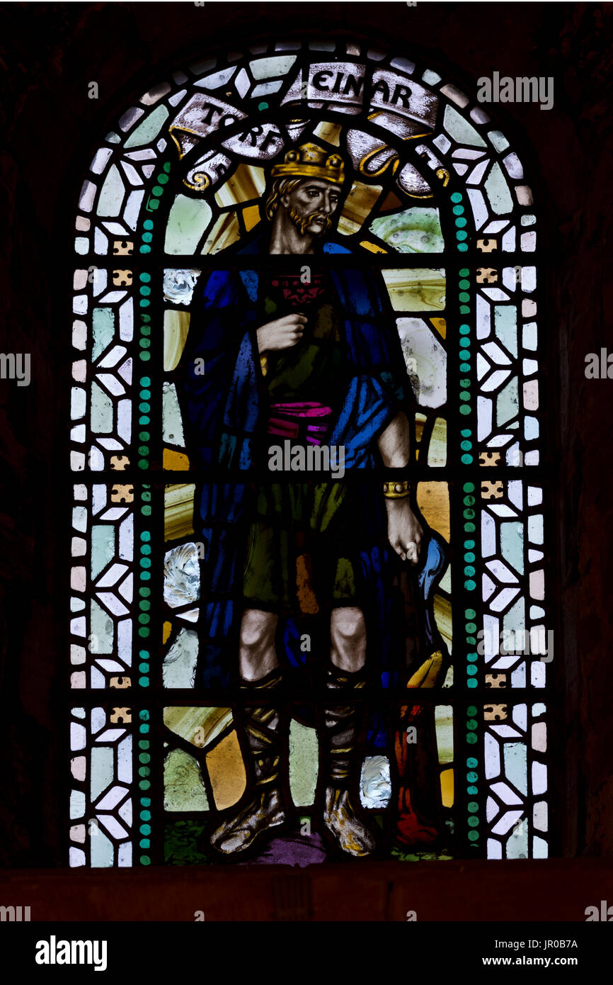 Glasmalerei Bild des nordischen Earl Törf Einar Stockfoto