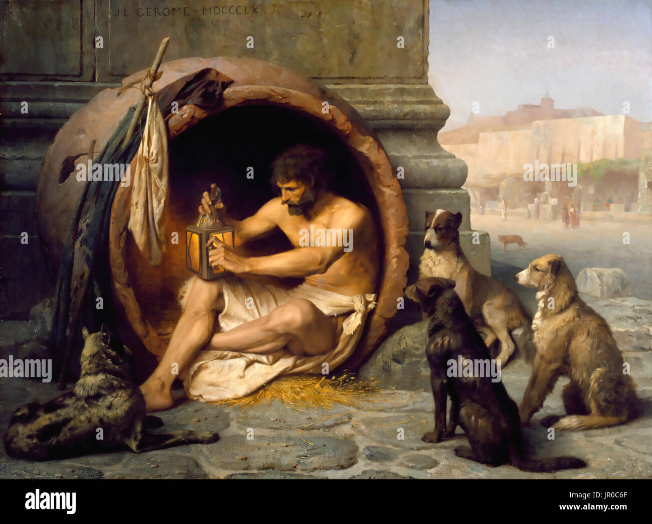 Der griechische Philosoph DIOGENES (c 412-323 v. Chr.). "Diogenes sitzen in seiner Wanne" 1860 Gemälde von Jean-Léon Gérôme Stockfoto