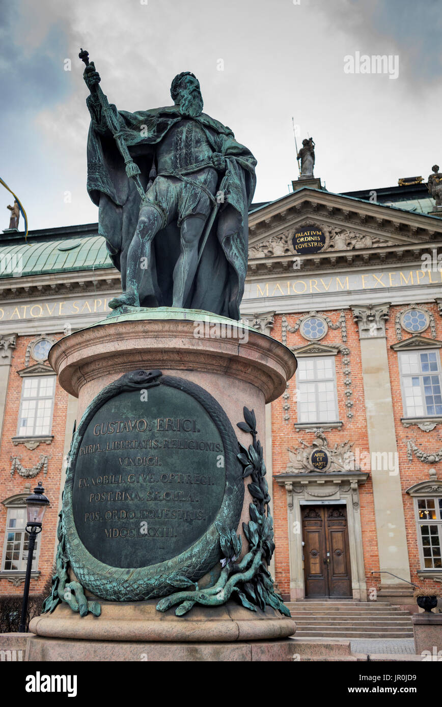 Statue von Gustaf Eriksson Vasa Vor Haus des Adels; Stockholm, Schweden Stockfoto