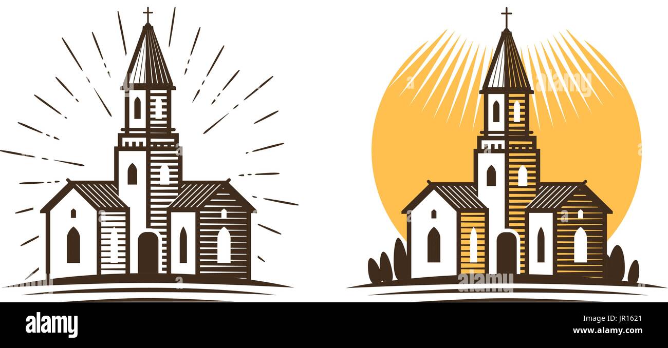 Logo der Kirche. Religion, glauben, glauben Icon oder Symbol. Vektor-illustration Stock Vektor