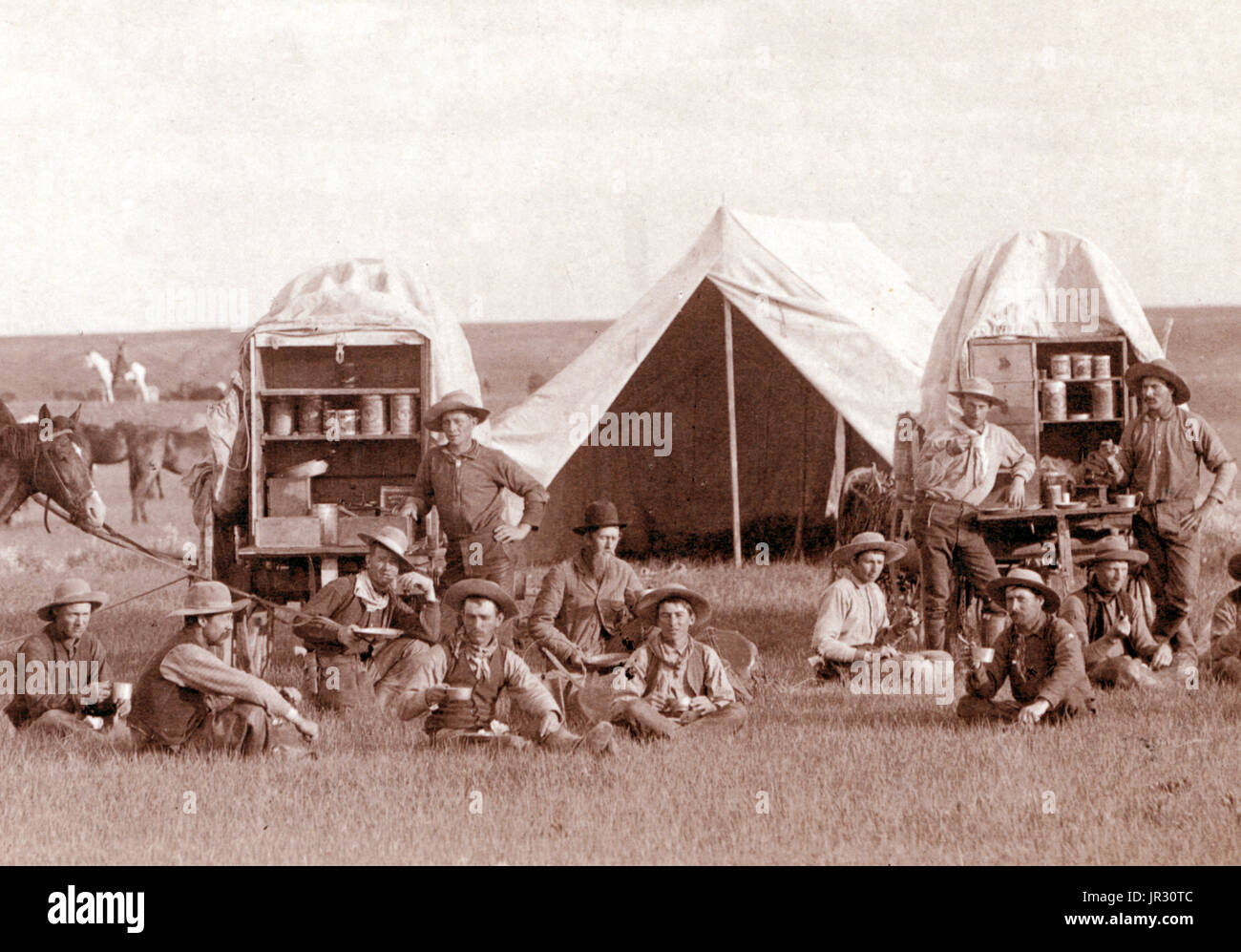 Chuckwagons und Cowboys, 1887 Stockfoto