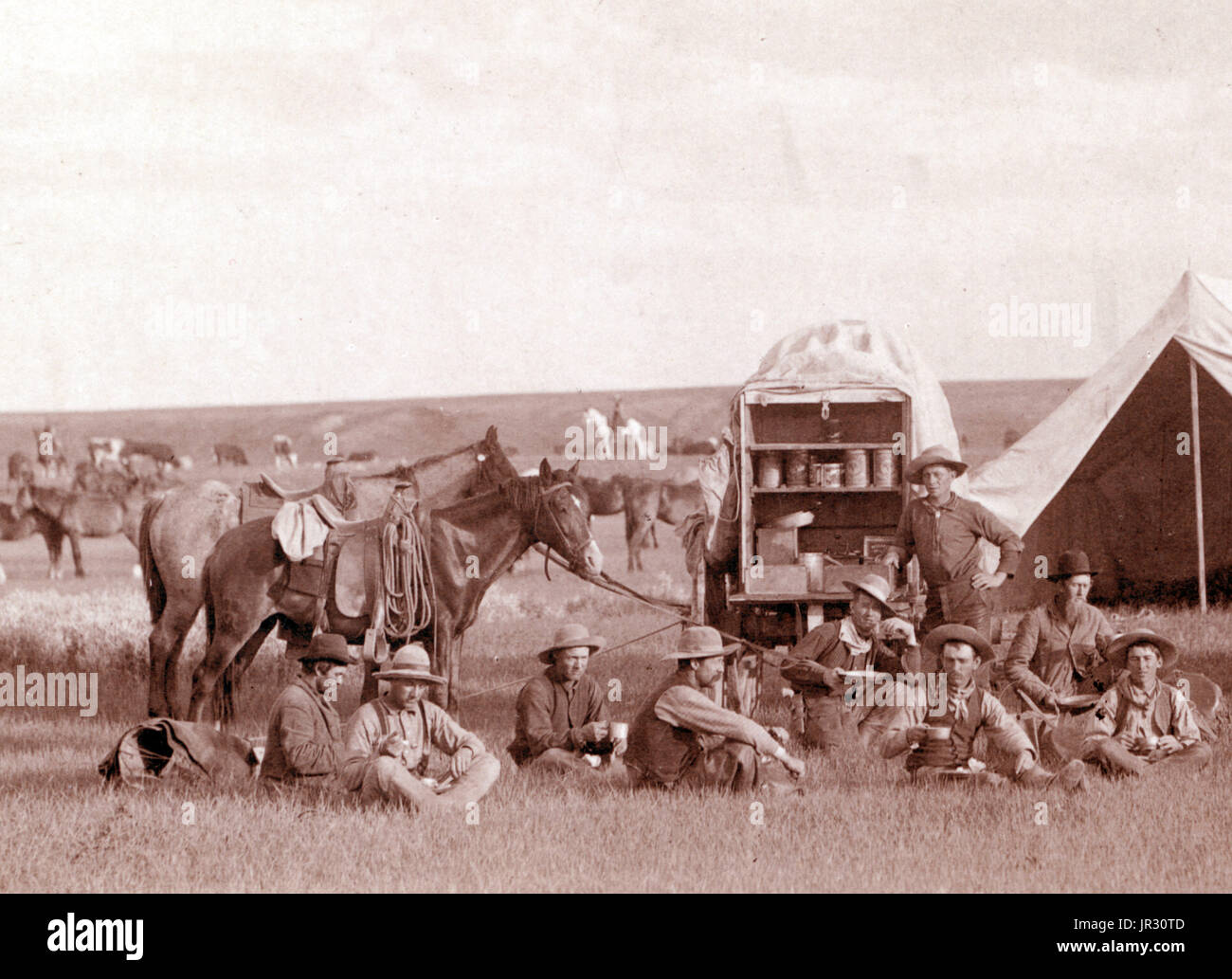 Chuckwagon und Cowboys, 1887 Stockfoto