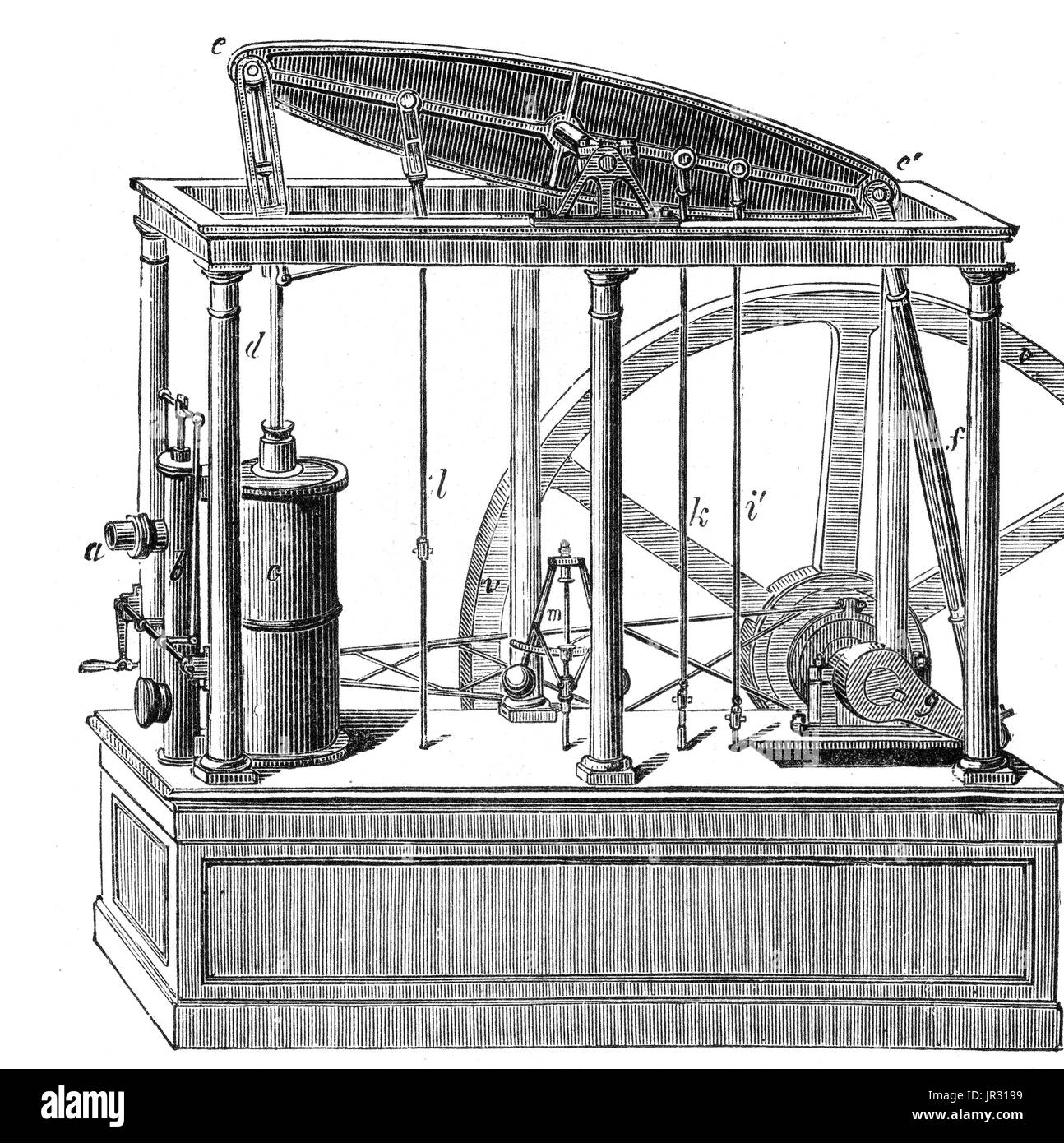 Watts Dampfmaschine war die erste Art der Dampfmaschine zu verwenden von Wasserdampf bei einem Druck oberhalb von atmosphärischen, den Kolben durch einen Unterdruck geholfen zu fahren. Die Watt-Dampfmaschine entwickelt sporadisch von 1763 bis 1775, wurde 1712 Newcomen Motorkonstruktion zu verbessern, der nächste große Schritt in der Entwicklung der Dampfmaschine. Das neue Design ersetzt bietet einen dramatischen Anstieg bei der Kraftstoffeffizienz, Newcomen Motoren in Bereichen wo Kohle war teuer, und fuhr dann fort, an der Stelle die meisten natürlichen Energiequellen wie Wind und Wasser verwendet werden. James Watt Design wurde synonym Stockfoto
