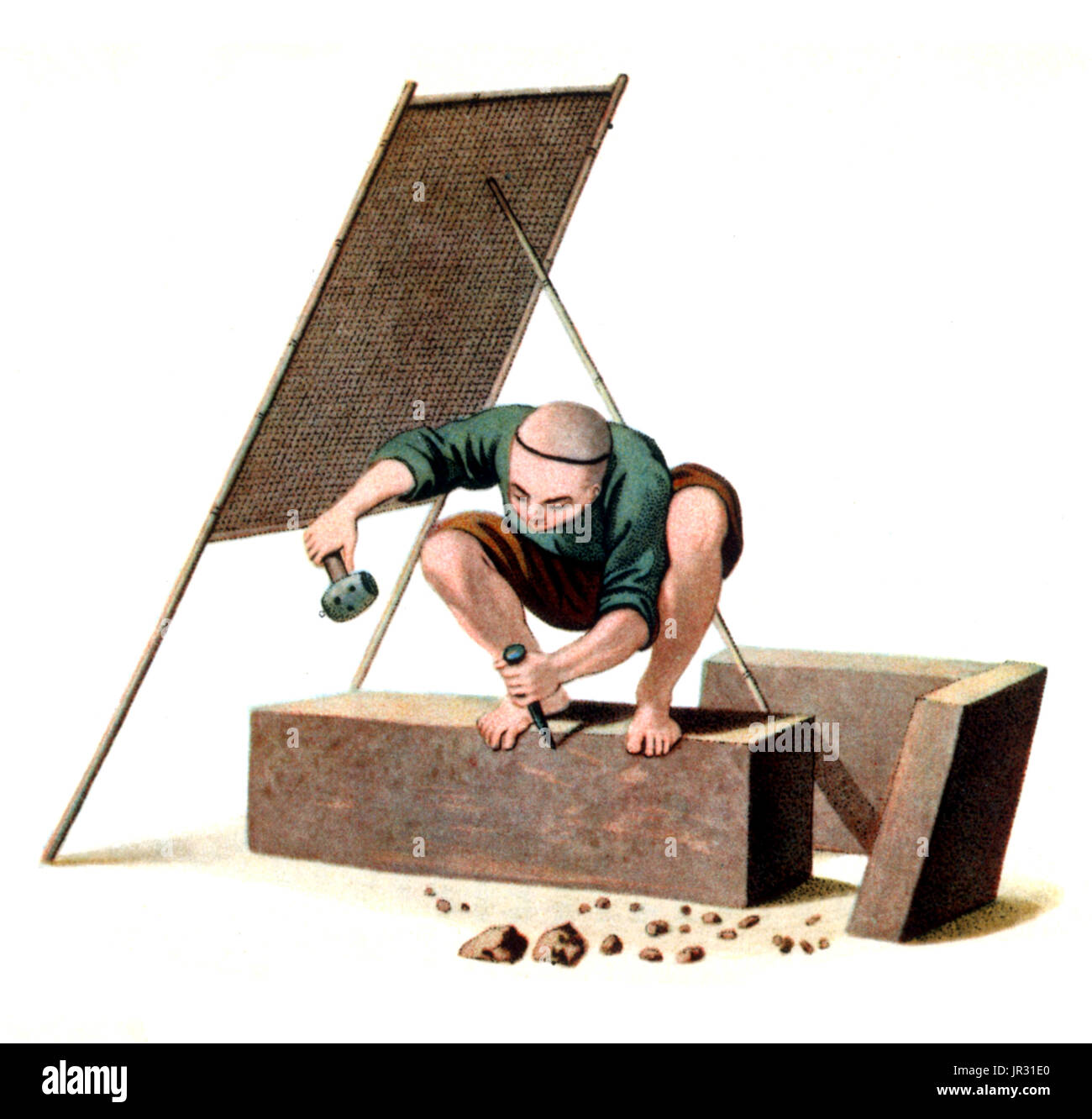 Das Handwerk des Steinmetz (oder Stonecraft) gibt es, seit die Menschheit könnte verwenden und Werkzeuge, Gebäude, Bauwerke und Skulpturen mit Stein aus der Erde zu schaffen. Diese Materialien haben viele lang andauernde, antike Denkmäler, Artefakte, Kathedralen und Städten in den unterschiedlichsten Kulturen zu bauen. Steinmetze verwenden eine Vielzahl von Werkzeugen zu handhaben und Steinblöcke (Quader) und Platten in Fertigwaren zu gestalten. Die grundlegenden Werkzeuge für die Gestaltung der Steins sind ein Hammer, Meißel und eine Metall gerade Kante. Im alten China wurden Gebäude durch Holz und Ziegel, sondern St gebaut. Stockfoto