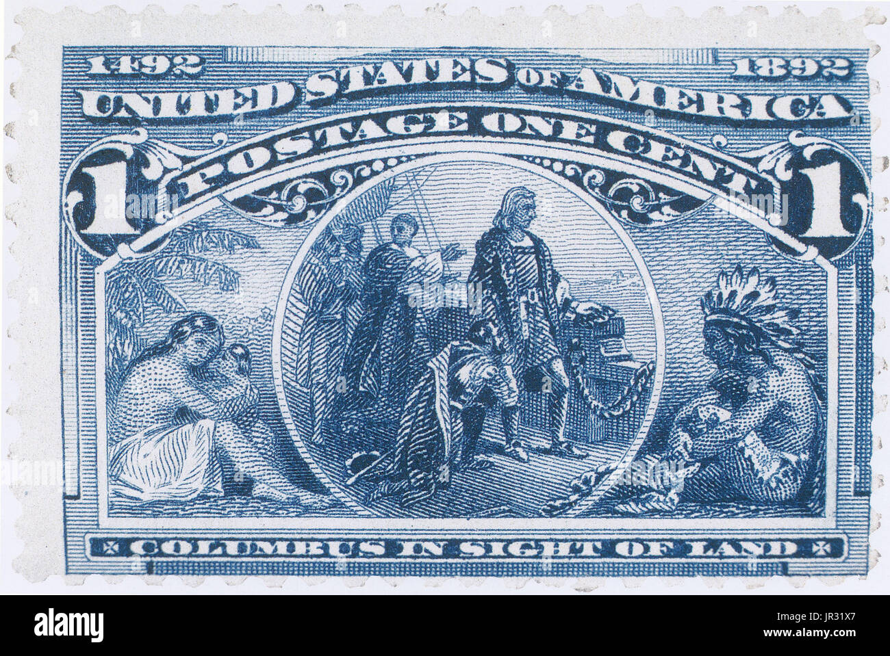 Columbus in Sichtweite von Land, US-Briefmarke, 1893 Stockfoto