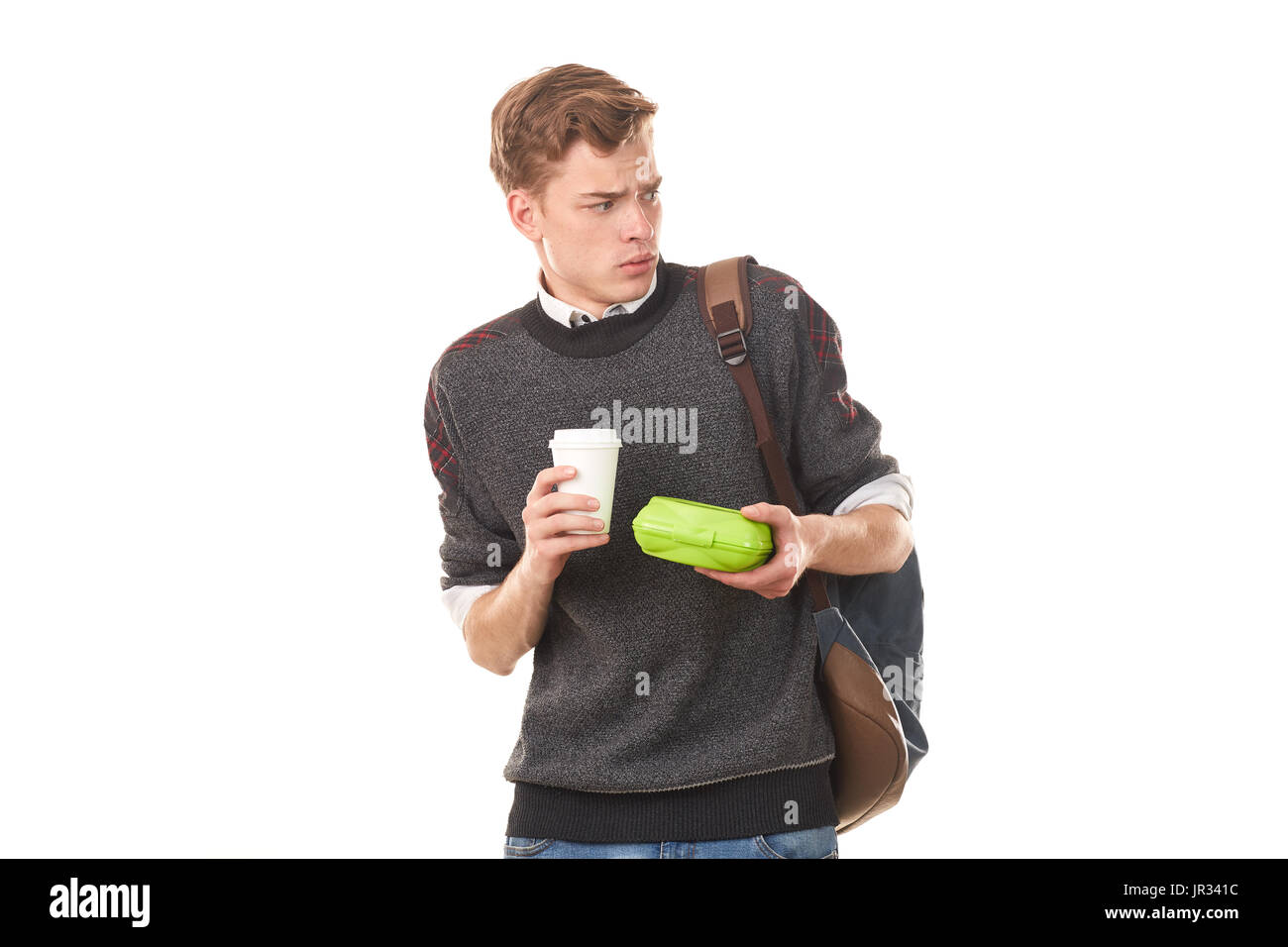 Junge College etwa zu Mittag Stockfoto