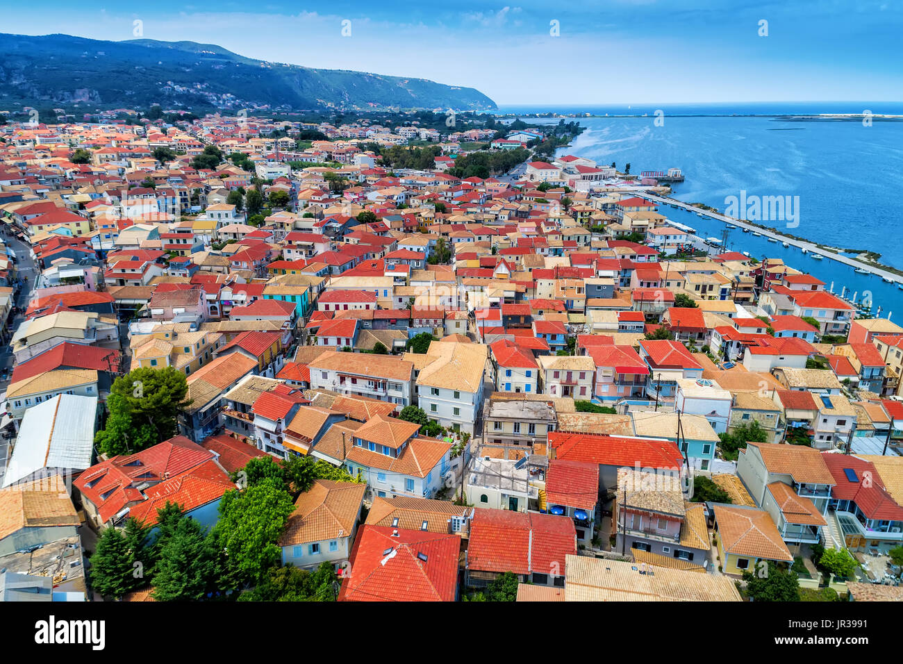 Luftaufnahme von Lefkada Stadt, Insel Lefkada, Griechenland Stockfoto