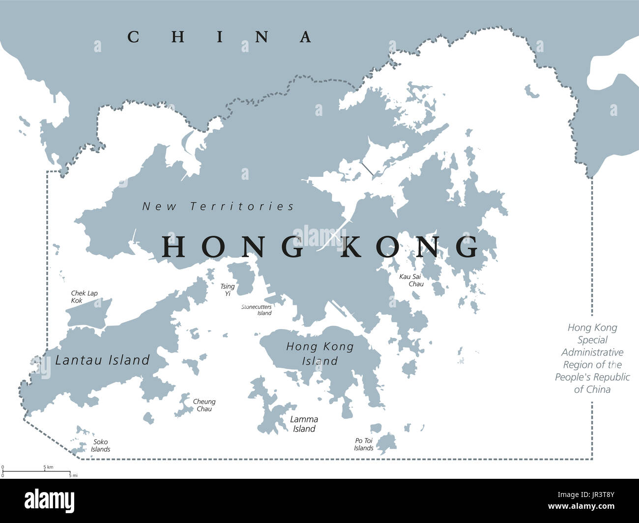 Hong Kong und Umgebung politische Karte. Englisch beschriften. Hong Kong Special Administrative Region der Volksrepublik China. Stockfoto