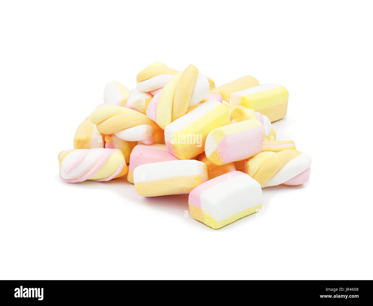 Pastell Marshmallows isoliert auf weiss Stockfoto