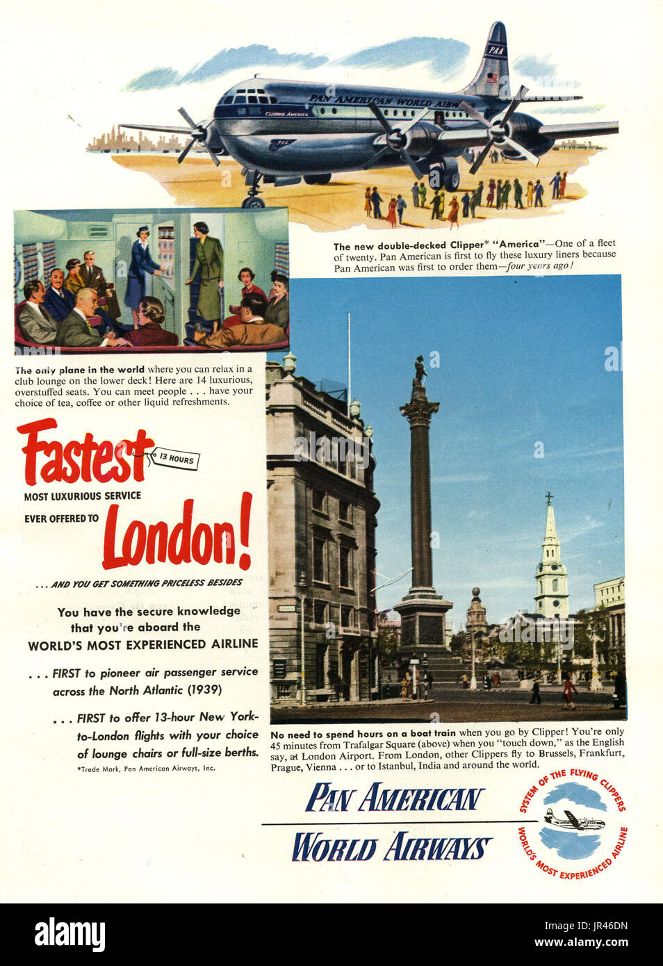Anzeige der 1940er Jahre USA Pan American World Airways Magazine Stockfoto