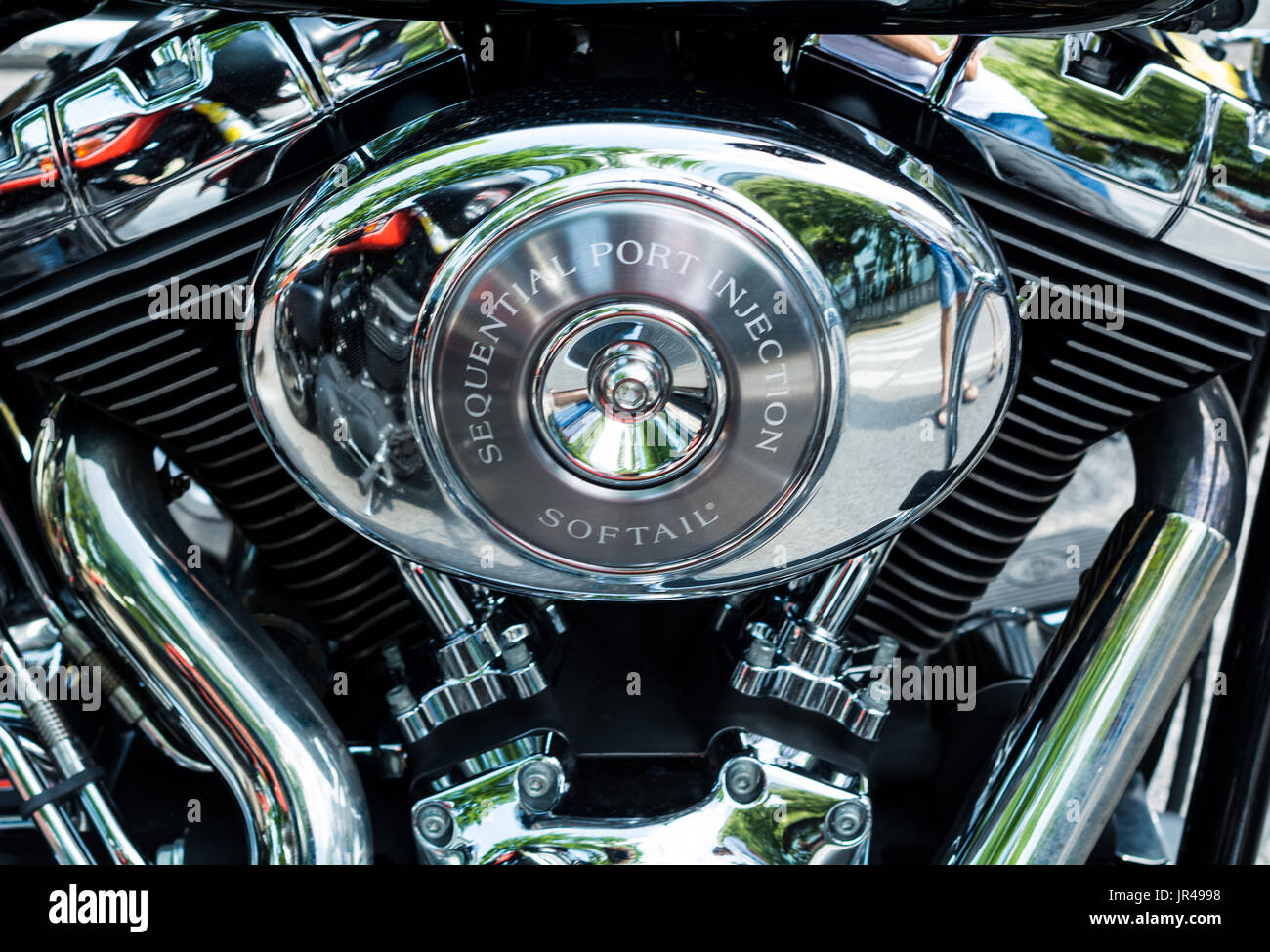 Zeigen Sie klassische amerikanische Motorräder. Details zu Motorradteilen. Vintage-Filtereffekt Stockfoto