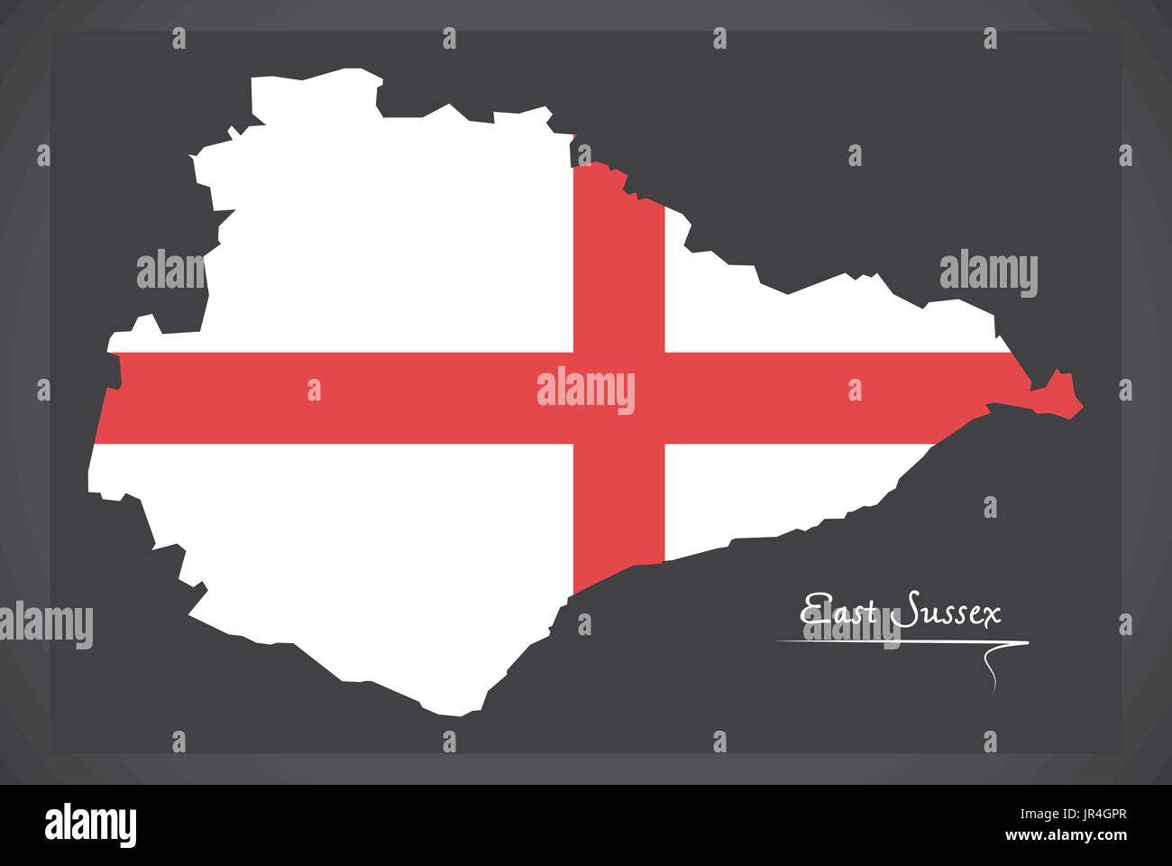 East Sussex Karte England UK mit englischen Nationalflagge illustration Stock Vektor