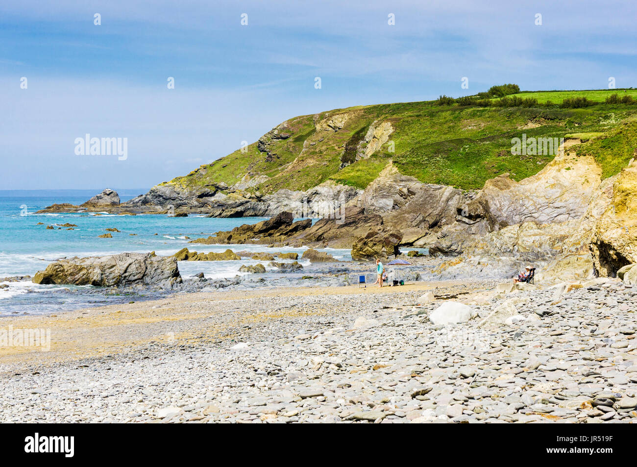 Bucht und Strand in Dollar Cove, Gunwalloe, Lizard Halbinsel, Cornwall, Großbritannien Stockfoto