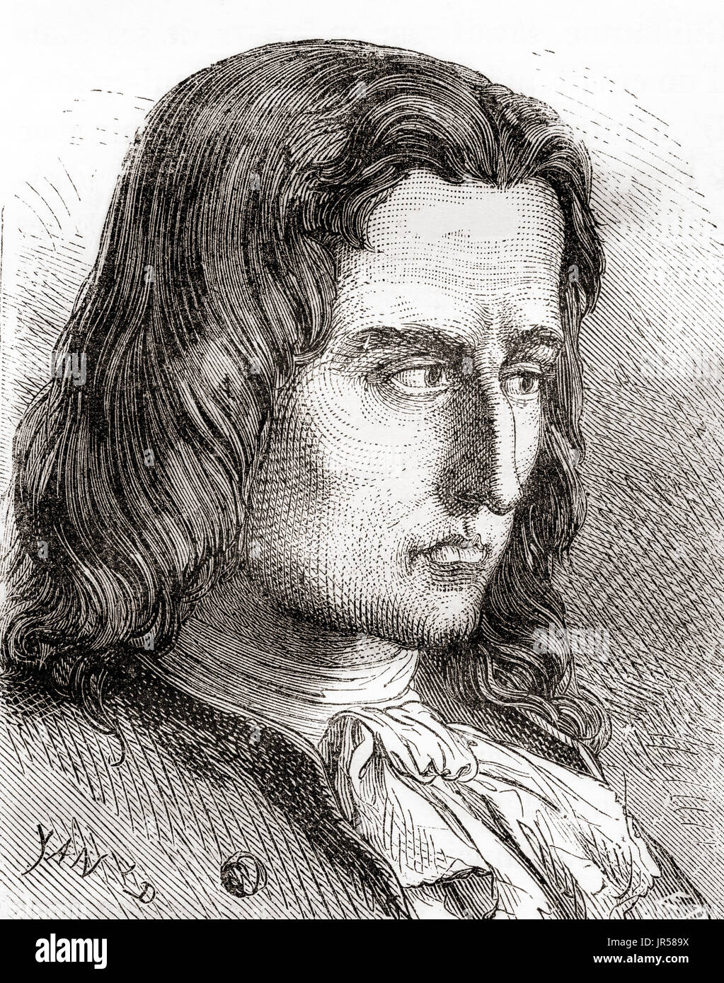 Denis Papin, 1647 – c. 1713.  Französischer Physiker, Mathematiker und Erfinder.  Von Les Merveilles De La Science veröffentlichte 1870. Stockfoto